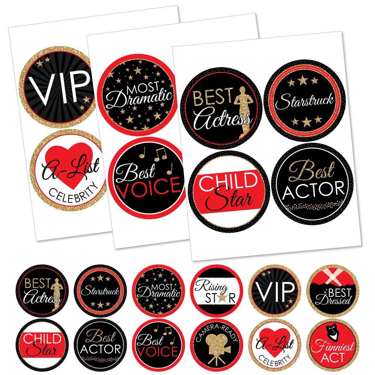 Big Dot of Happiness Red Carpet - Movie Night Party Funny Name Tags - Award Party Badges Sticker Set of 12